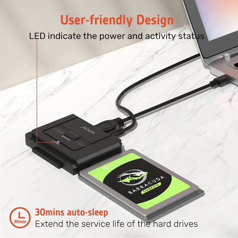Alxum USB 3.0 to IDE SATA Converter, for Universal 2.5 & 3.5 inches SATA HDD SDD & IDE HDD Drives, Hard Drive Adapter with 12V 2A Power Adapter and USB 3.0 Cable (Type C) - Image 5